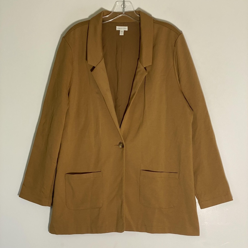 Garnet Hill Blazer Jacket Womens 14 Brown Knit Single Button Pockets Classy Boho